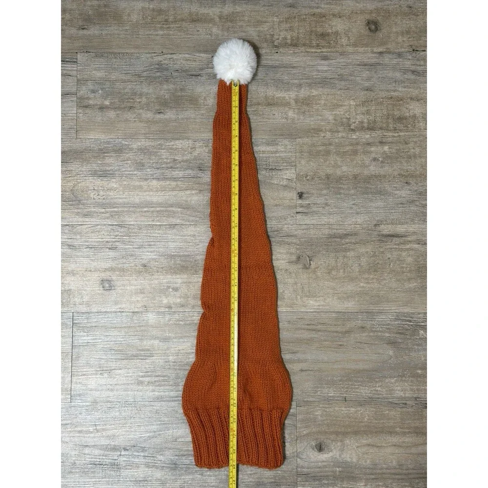 New Hand Knitted Pumpkin Orange Acrylic Faux Fur PomPom Stocking Cap Hat Adult
